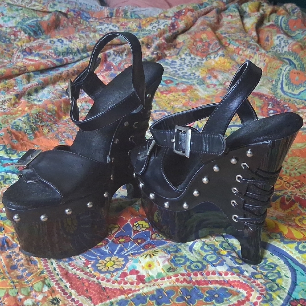 Black Platform Studded Women's Shoes